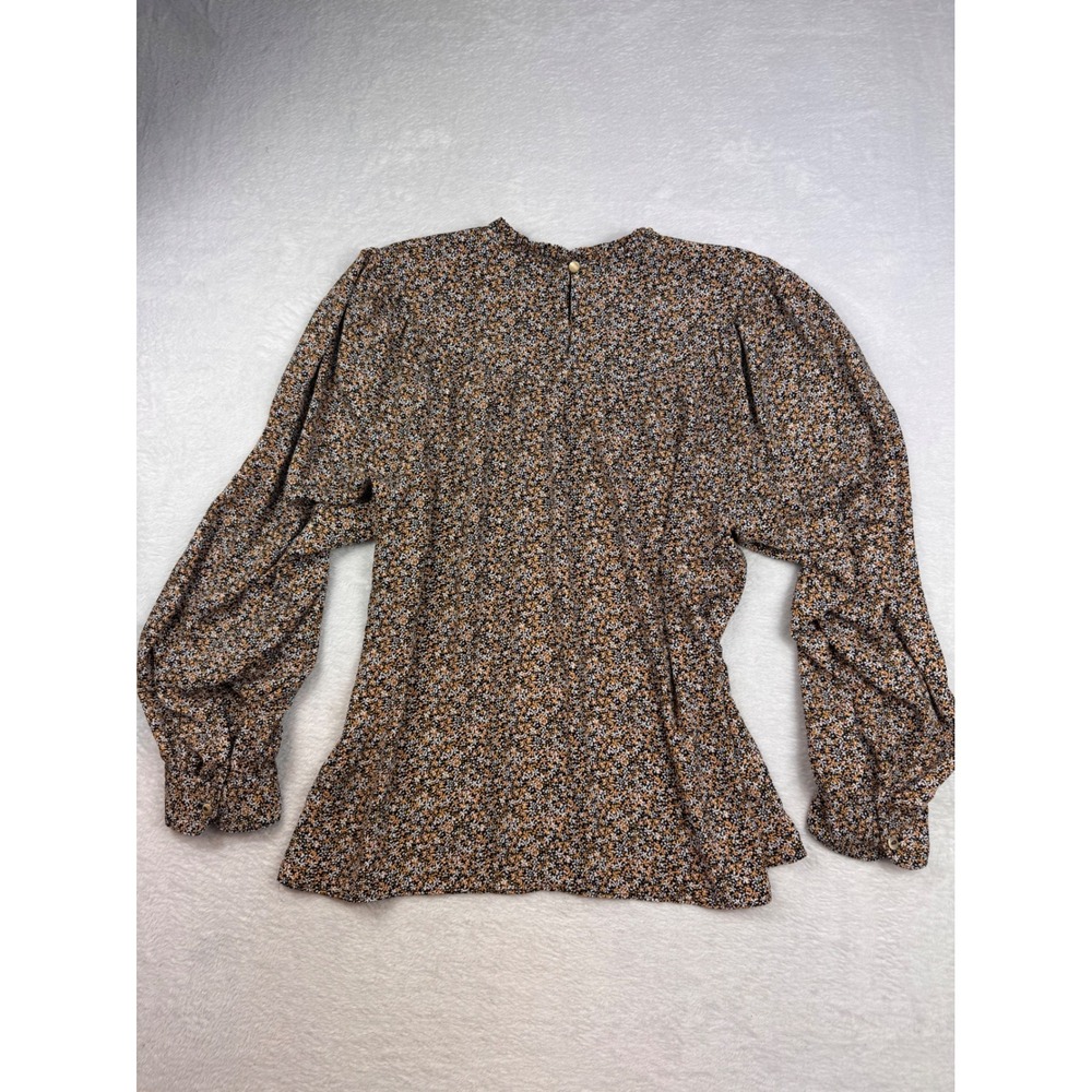 LOFT Womens XXL Ditsy Floral Blouse Ruffle Mock Neck Gold Button Shoulder Top - Picture 7 of 9